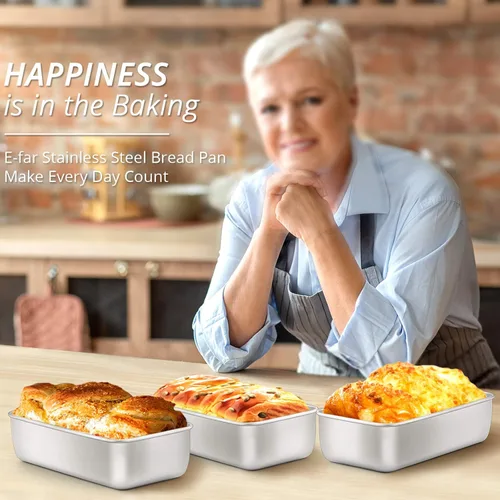 Miniatura 4 de E-far Molde para hornear pan, moldes de acero inoxidable de 9 x 5 pulgadas, utensilios de metal para hornear pan, pastel de carne, torta, brownies
