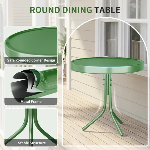 Miniatura 7 de Patio Bistro - Juego de asientos de metal retro para exteriores, juego de conversación de 3 piezas, 2 sillones de movimiento con resorte en C y mesa