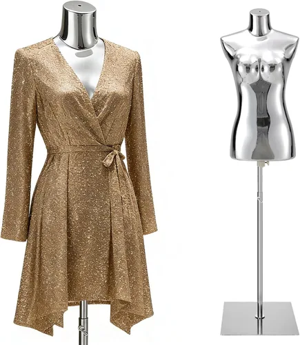 Vestido de maniquí femenino con forma de torso – Cuerpo de maniquí con soporte de metal ajustable en altura, cuerpo de maniquí de exhibición para