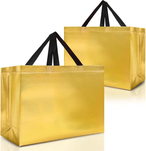 Miniatura 11 de Nush Nush Bolsas de regalo negras y doradas de tamaño mediano, juego de 12 bolsas de regalo reutilizables con asa