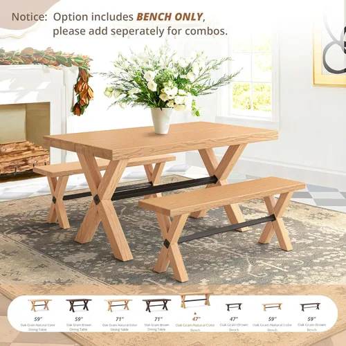 Miniatura 3 de LUE BONA Banco de comedor de 47 pulgadas con madera maciza, banco de cocina de granja con grano de madera natural, silla de comedor rectangular