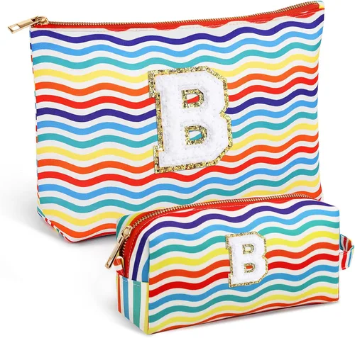 Miniatura 17 de Bolsa de viaje de maquillaje con monograma de 2 piezas para regalos de niñas adolescentes, bolsa de cosméticos para niñas, bolsa de aseo de viaje