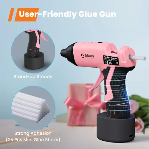 Miniatura 5 de GoGonova Pistola de pegamento inalámbrica, precalentamiento rápido de 15 segundos, pistola de pegamento caliente inalámbrica de 2 Ah con 25 barras