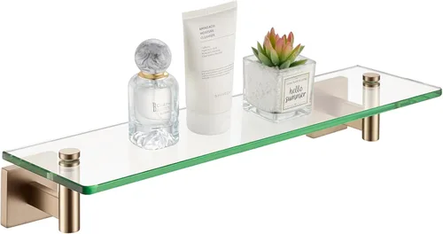 Miniatura 33 de KOKOSIRI Estantes de Pared Hardware de Baño Estante Flotante de Vidrio de 12 Pulgadas para Dormitorio, Sala de Estar, Cocina, Rack Colgante Bronce