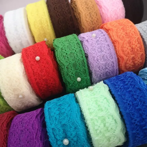 Miniatura 2 de 20 rollos de cinta de encaje de tela con patrón floral de color mixto de 200 yardas