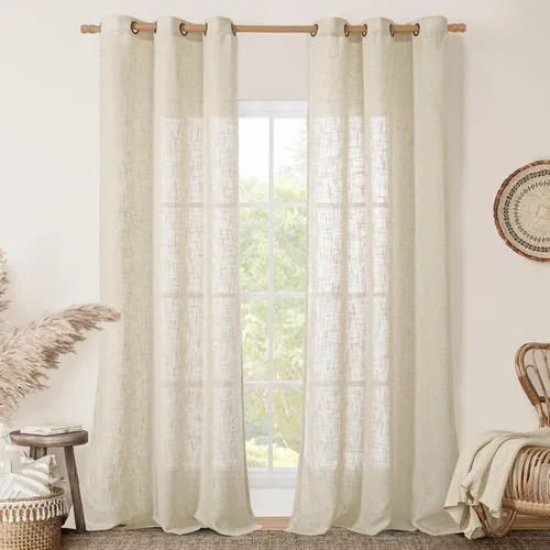 Miniatura 45 de LAMIT Cortinas de lino sintético para dormitorio, paneles filtrantes de luz, cortinas de lino con protección de privacidad con ojales para ventanas