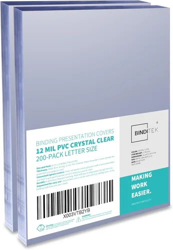 Miniatura 14 de Binditek paquete de 50 portadas de encuadernación transparentes de PVC de 8 mil, 11 x 17 pulgadas, tamaño tabloide, esquinas cuadradas, sin