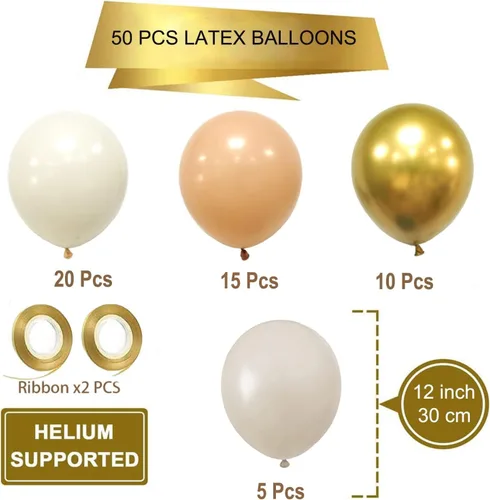 Miniatura 2 de Globos de látex neutros de 12 pulgadas para fiestas del bebé, cumpleaños, boda, despedida de soltera, color rubor, dorado y beige, 50 unidades Rubor
