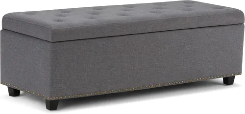 Otomano rectangular de almacenamiento Simpli Home Hamilton, Madera, Gris pizarra Pizarra gris