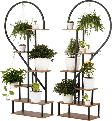 Miniatura 5 de IDZO - Estantería de metal en forma de media luna para plantas, estantes múltiples para interiores, marrón oscuro, ideal para la decoración