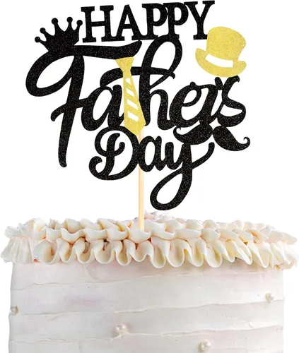 1 paquete de decoración de pastel con purpurina para el Día del Padre con purpurina para el mejor papá para tartas Super Dad Tie Hat Bigote