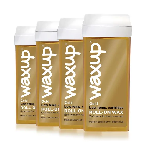 Waxup Cartucho de depilación Gold Roll On, repuesto de rodillo depilatorio para piernas y brazos, 3.88 onzas / 3.88 oz (paquete de 4), calentador de