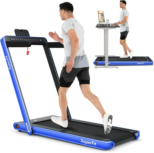 Goplus - Cinta para correr plegable 2 en 1 con pantalla dual, 2.25 HP Superfit para poner debajo del escritorio, sin instalación, altavoz Bluetooth,