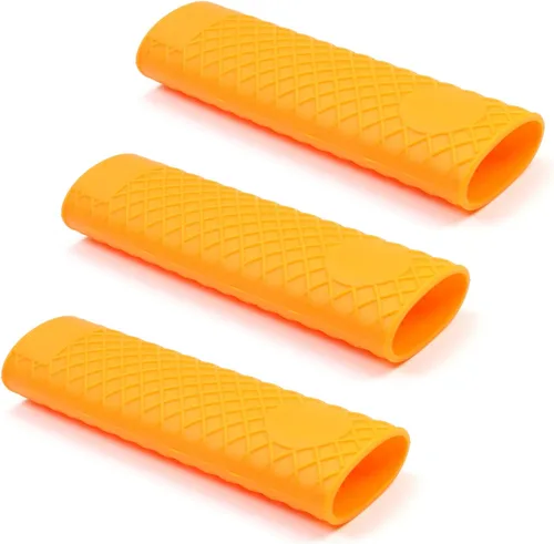 Miniatura 11 de Bettomshin 3 soportes de silicona para mango caliente, 6.102 in/6.1 pulgadas, funda antideslizante de silicona para ollas, resistente al calor, Negro