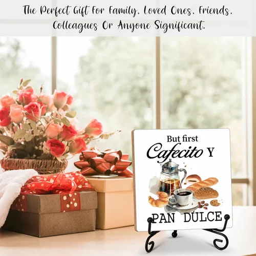 Miniatura 4 de Letrero de barra de café, letrero de madera de cafecito de 5 x 5 pulgadas con soporte de hierro, perfecto para decoración de mesa de oficina