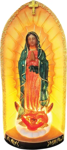 Lámpara de Guadalupana de 9,5 pulgadas con estatua de luz decorativa religiosa lámpara de guadalupe