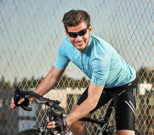 Miniatura 6 de Santic Camiseta de ciclismo para hombre, manga corta, con 3 bolsillos traseros, media cremallera, transpirable, absorbe la humedad, secado rápido