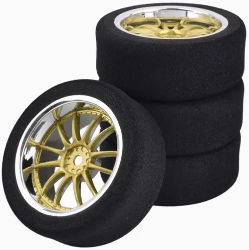4 neumáticos de espuma 1/10 en carretera y llantas de rueda 9003 de 0.472 in hexagonales para HSP HPI RC Racing Car Toy, color dorado