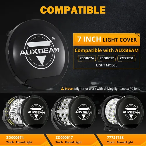 Miniatura 3 de Auxbeam Cubiertas redondas de luz todoterreno de 7 pulgadas, cubierta de luz negra redonda con logotipo para luces redondas de conducción