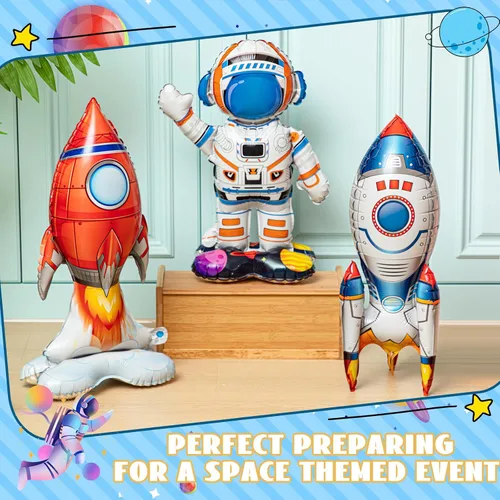 Miniatura 3 de RoundFunny 8 globos de cohete para el espacio exterior, globos de aluminio para astronautas espaciales, naves espaciales, cohetes, temática