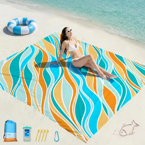 Miniatura 121 de Famstar Beach Blanket Oversized Extra Large 78"X81"/10'X9',Waterproof Sandproof Beach Blanket 2-8 Adults Lightweight Durable for Travel Camping