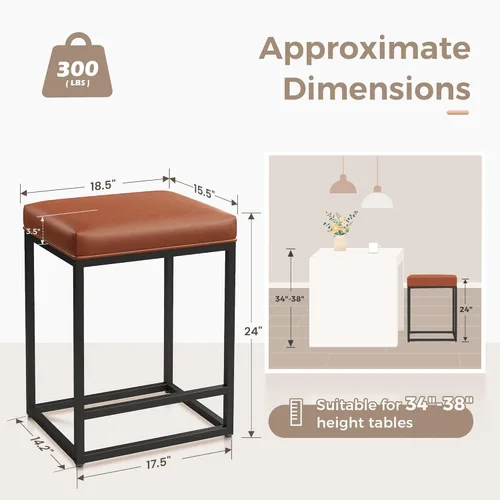 Miniatura 2 de MAISON ARTS - Juego de 3 taburetes de bar de altura para encimera de cocina de 24 pulgadas sin respaldo, modernos taburetes de bar tapizados de piel