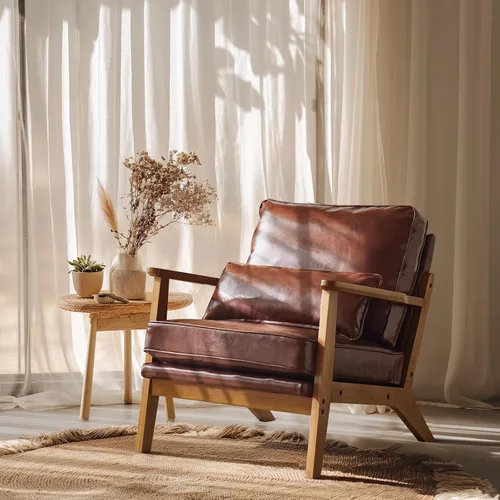 Miniatura 13 de VINGLI Silla de Acento de Madera Maciza con Reposabrazos Anchos, Silla Moderna Tapizada de Mediados de Siglo con Almohada, Cómoda Silla de Lectura
