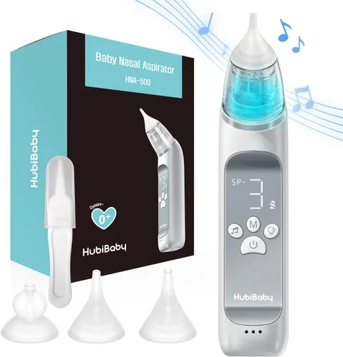 HubiBaby - Aspirador nasal para bebé, aspirador eléctrico de nariz, aspirador de nariz, limpiador automático de nariz con 3 puntas de silicona,