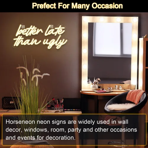 Miniatura 5 de Letrero de neón LED Horseneon Mejor Tarde Que Nunca, Letras de Letreros de Neón para Decoración de Pared, Letrero de Luz de Neón Blanco Cálido