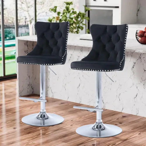 Miniatura 26 de Aoowow Juego de 2 taburetes de bar giratorios ajustables con parte trasera de terciopelo copetudo, sillas de bar modernas tapizadas con cabeza