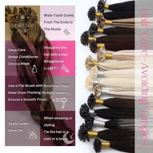 Miniatura 4 de Moresoo Extensiones de cabello humano con punta K de color burdeos, extensiones de cabello humano con punta en U, color rojo oscuro, 22 pulgadas