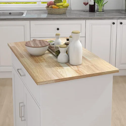 Miniatura 4 de BNSPLY Pequeña isla de cocina con ruedas con almacenamiento, carrito de isla de cocina rodante con cajón, armario de almacenamiento y encimera