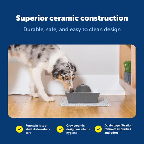 Miniatura 6 de PetSafe Drinkwell - Fuente de agua de cerámica para mascotas, dispensador automático silencioso de 70 onzas para gatos y perros con filtros, diseño
