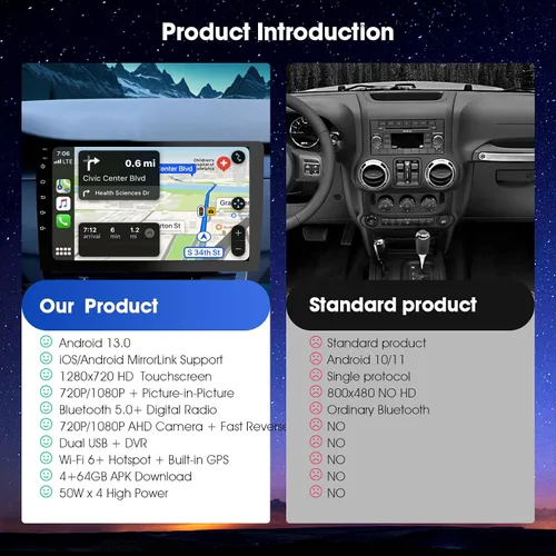 Miniatura 4 de Pantalla Carplay inalámbrica de 9 pulgadas para automóvil, receptores de audio de coche de doble DIN con control de voz, pantalla táctil estéreo