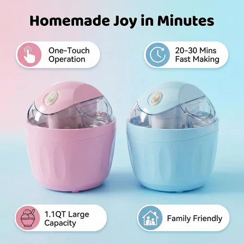 Miniatura 2 de Mini máquina para hacer helados, pequeña máquina para hacer postres personales para gelato, sorbete de yogur congelado, máquina de helados Azul