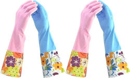 Miniatura 13 de Guantes domésticos de limpieza sin látex, guantes grises y amarillos con forro suave, puño largo de 15 pulgadas y agarre (2 pares), talla L