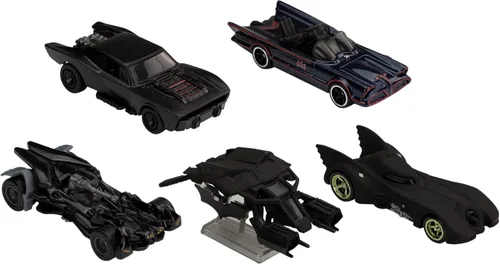 Miniatura 7 de Paquete de juguetes de autos Hot Wheels Batman Batmobile, conjunto de 5 fundiciones favoritas de los fans en escala 1:64 con empaque especial