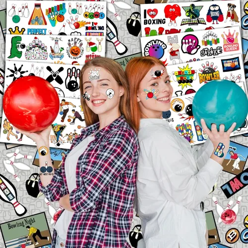 Miniatura 2 de 88 tatuajes temporales de boliche para niños, divertidas calcomanías de bola de boliche, recuerdos de fiesta de cumpleaños temática deportiva
