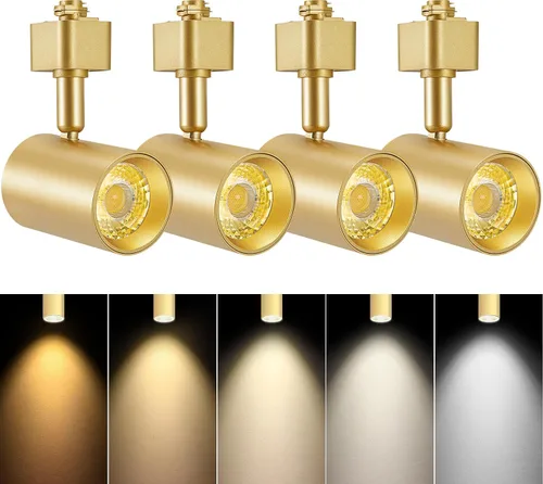 VANoopee Cabezales de iluminación LED dorados de 5 colores tipo H regulables, 2000K 3000K 4000K 5000K 6000K ajustables, sin parpadeo, CRI90+ 24° 10W