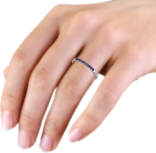 Miniatura 5 de Ronda azul zafiro 14 ctw 10 piedras mujeres anillo de boda apilable 14K oro