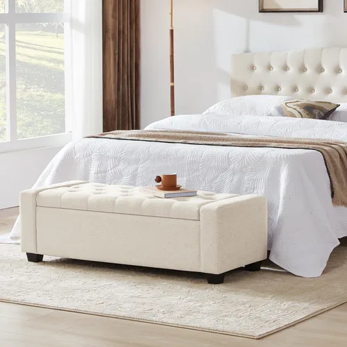 Miniatura 8 de Huatean Home Otomana de 48" con almacenamiento, otomana con banco de almacenamiento con bisagra de seguridad, banco tapizado de entrada con asiento