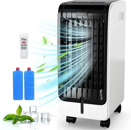 KOTEK Enfriador evaporativo, enfriador de aire portátil 3 en 1, ventilador y humidificador con temporizador de 8 horas, función de anión, 3 modos y
