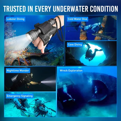 Miniatura 8 de ORCATORCH D550 - Linterna submarina de 1000 lúmenes con 3 modos, interruptor de cola, impermeable IP68, luz de buceo de respaldo manos libres