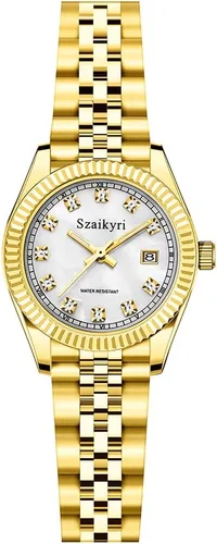 Miniatura 11 de Szaikyri Reloj clásico para mujer con banda de acero inoxidable sólido, reloj de vestir para mujer, reloj con calendario