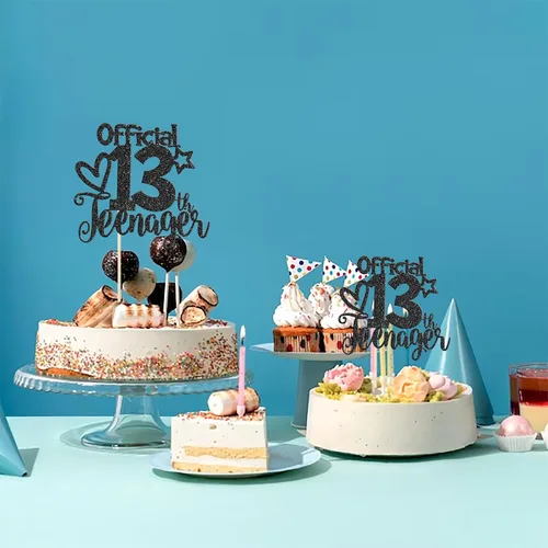 Miniatura 5 de Rsstarxi 1 paquete de 13 decoraciones oficiales para tartas de adolescentes con purpurina negra para decoración de pastel de cumpleaños de 13 años