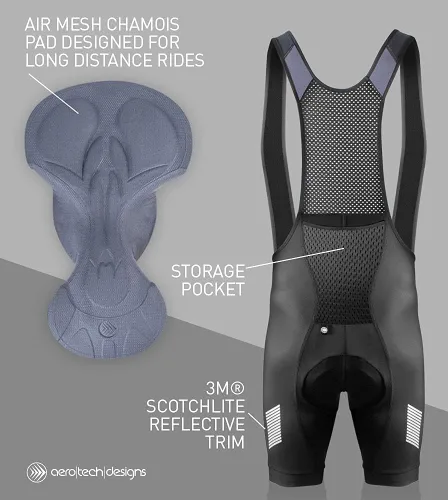 Miniatura 6 de AEROTECHDESIGNS Men's USA Elite Padded Cycling Bib-Shorts Made in USA Performance Long Distance Bibs