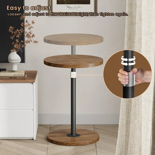 Miniatura 6 de Asgolion Juego de 2 Mesas Auxiliares Redondas, Mesa Pequeña Ajustable en Altura, Soporte de Martini con Pedestal, Mesa de Cóctel con Base Ponderada