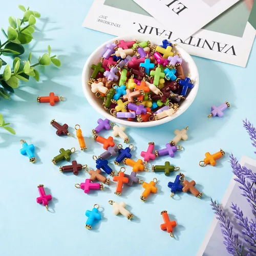 Miniatura 6 de Dijes de cruz para pulseras, colgantes de cruz de colores, dijes colgantes de cruz de religión para llavero de Pascua, manualidades, collares
