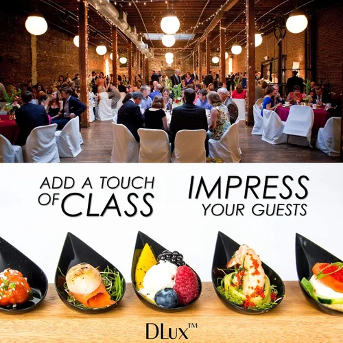 Miniatura 5 de DLux 100 platos mini de aperitivo en forma de gota de 4 pulgadas, cucharas reutilizables de plástico negro - Platos para servir postres y aperitivos
