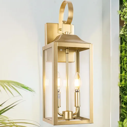 Miniatura 14 de Farol de pared negro de 19 pulgadas para exteriores, 2 luces, aplique grande y moderno para porche, luz industrial para porche con vidrio
